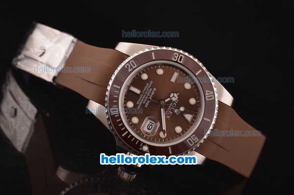 Rolex Submariner Asia 2813 Automatic Steel Case Brown Ceramic Bezel with Brown Dial and Brown Rubber Strap - ETA Coating - Click Image to Close